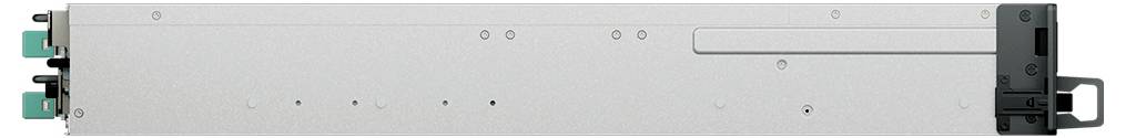 Langes silbernes rechteckiges Metallgerät oder Bedienfeld mit Montagehardware und Anschlüssen an beiden Enden, horizontal auf weißem Hintergrund dargestellt.