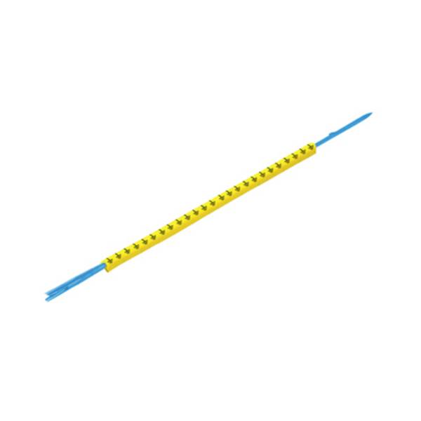 Gelb-blauer Teleskopstab oder Griff, diagonal auf weißem Hintergrund dargestellt.