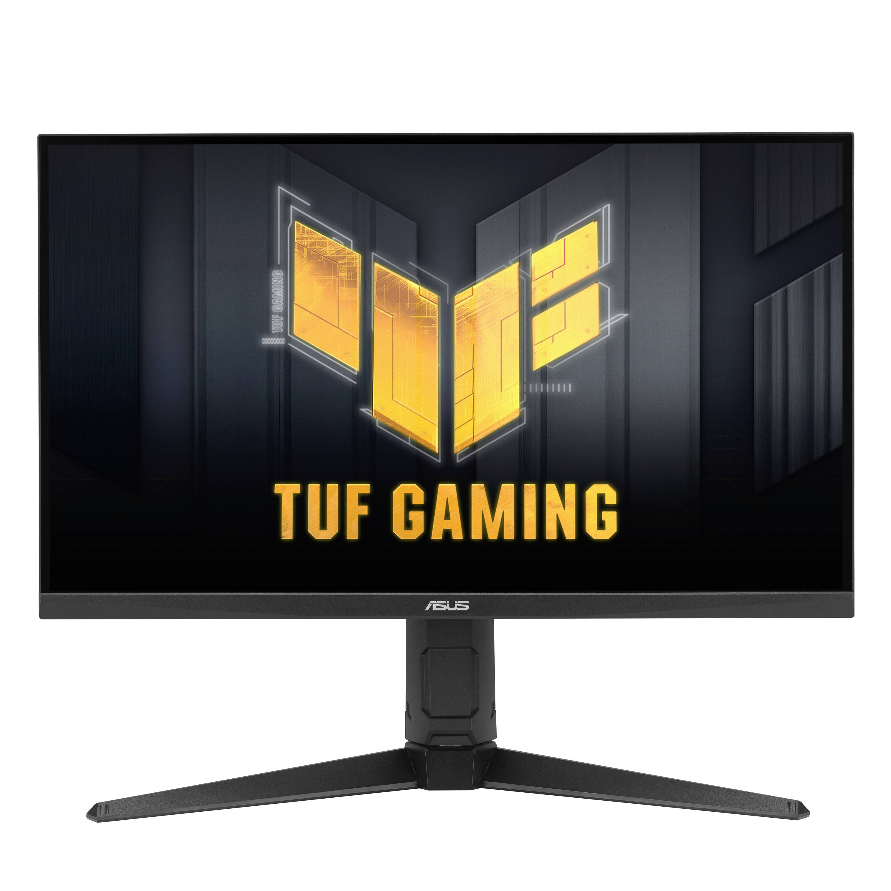 ASUS TUF Gaming Monitor von vorne gezeigt mit dem TUF-Logo und dem Text 