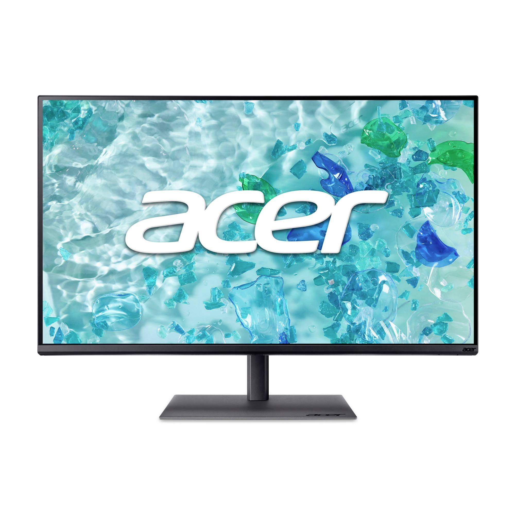 Acer-Flachbildschirm-Monitor, der das Acer-Logo über einem blauen Wasser-Textur-Hintergrund anzeigt.