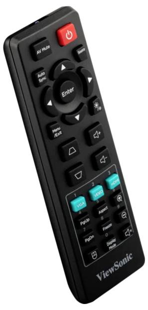 ViewSonic Fernbedienung für Fernseher mit Ein-/Ausschalter, Navigationstastatur, Eingabetaste, Lautstärke- und Menütasten auf einer schwarzen Fernbedienung
