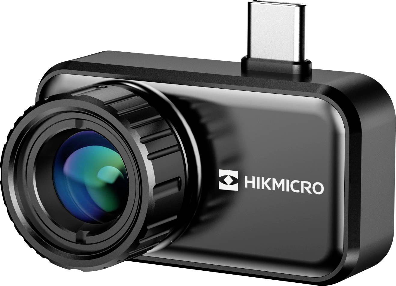 Schwarzes HIKMICRO Wärmekameramodul mit großer Frontlinse und USB-C-Anschluss oben