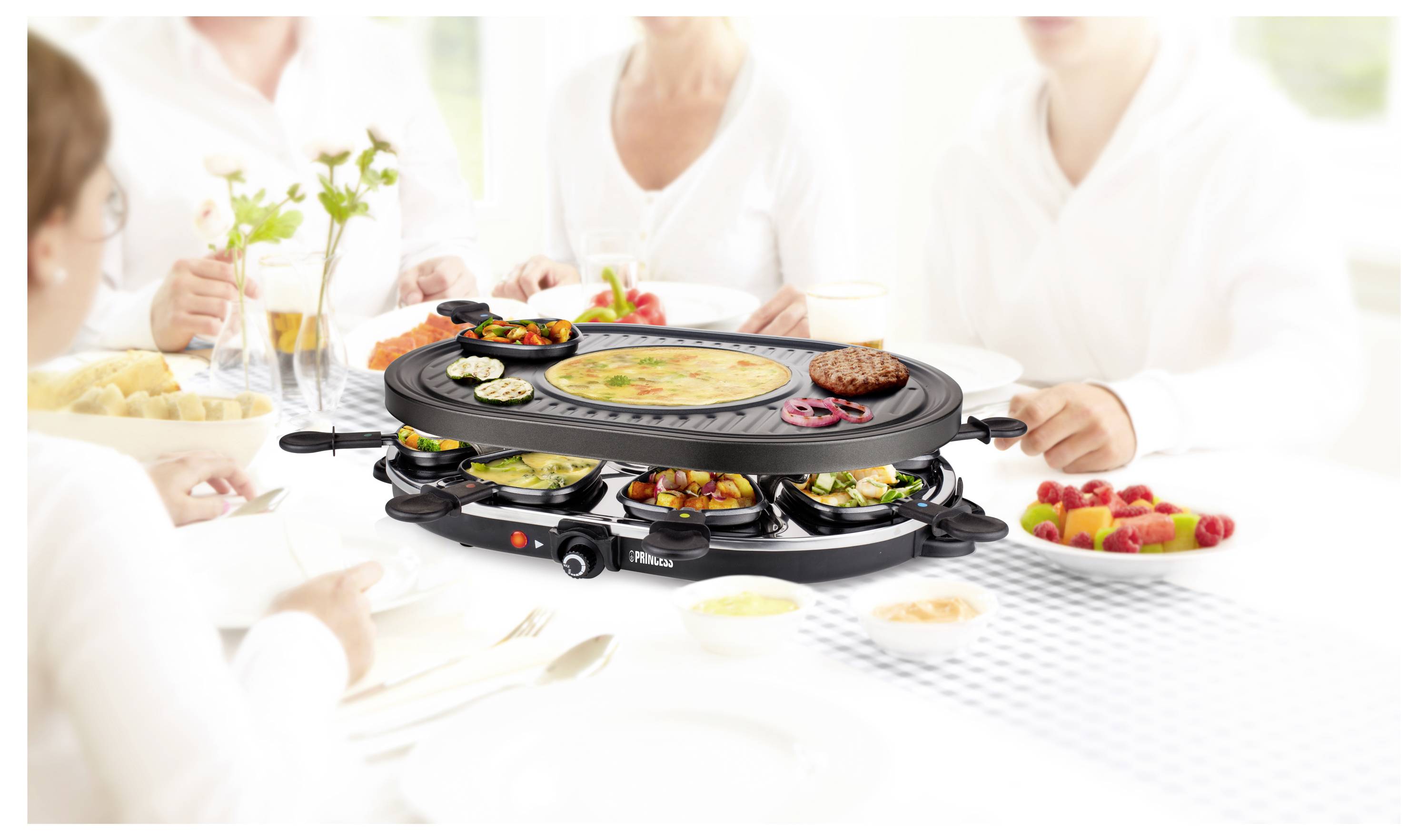 Princess 01.162700.01.001 Raclette 8Pfännchen, Antihaftbeschichtung Schwarz, Edelstahl
