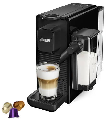 Princess 249455 Kapselmaschine Schwarz Fassungsvermögen Tassen=1 mit automatischem Milchaufschäumer