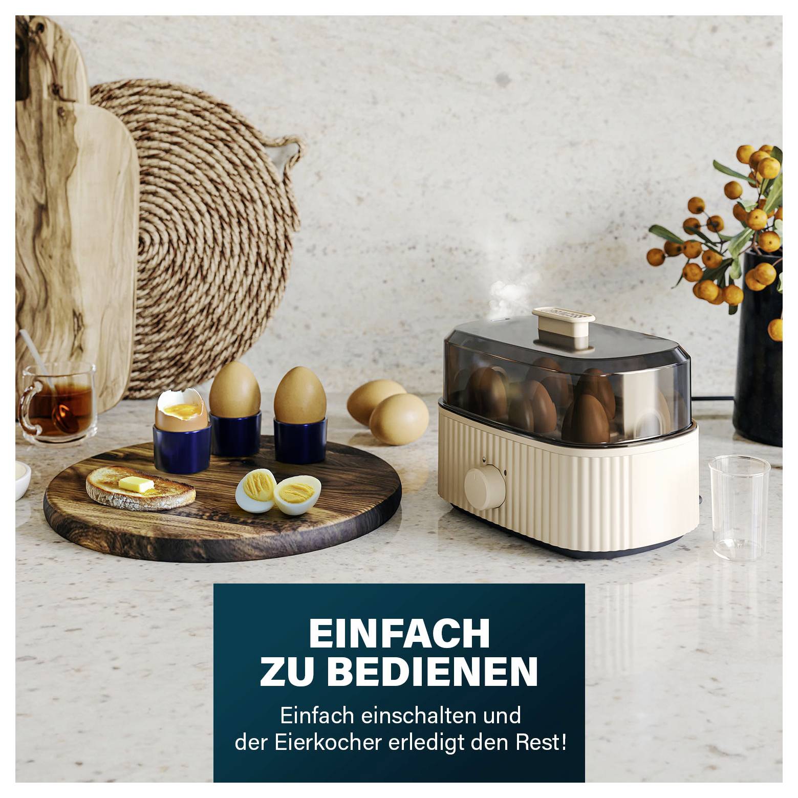 EINFACH ZU BEDIENENEinfach einschalten und der Eierkocher erledigt den Rest!