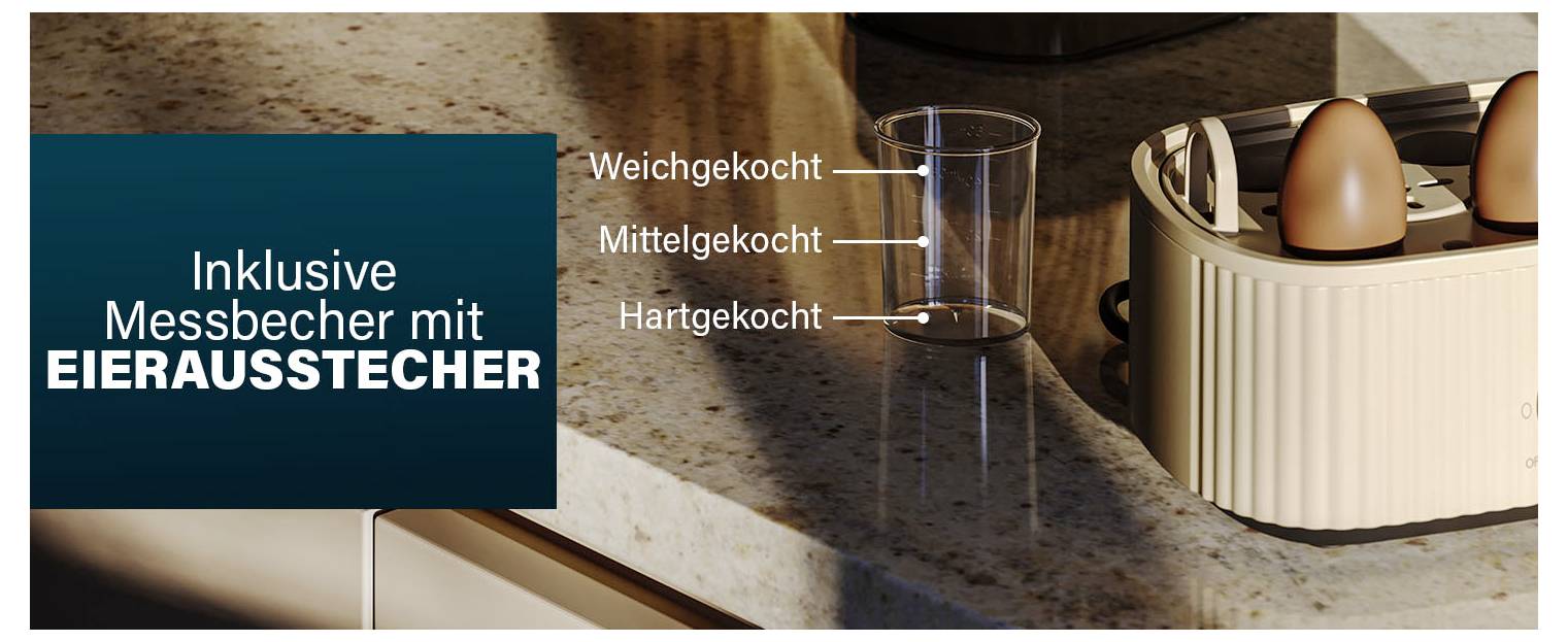Princess 262047 Eierkocher Kontrollleuchte, mit Deckel, mit Messbecher, Überhitzungsschutz Schwarz, Weiß