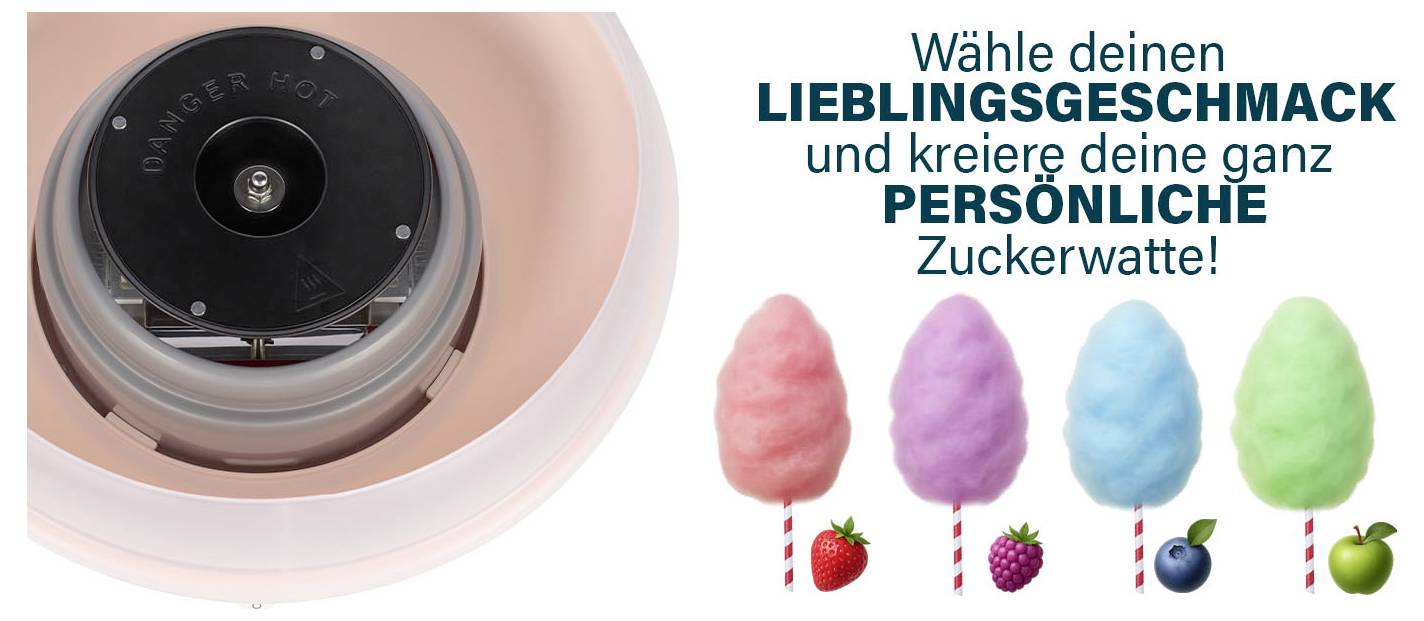 Wähle deinen Lieblingsgeschmack und kreiere deine ganz persönliche Zuckerwatte!
