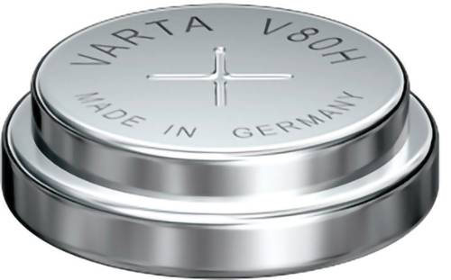 Silber-VARTA-V80H-Batteriezelle mit Pluspol oben und „MADE IN GERMANY