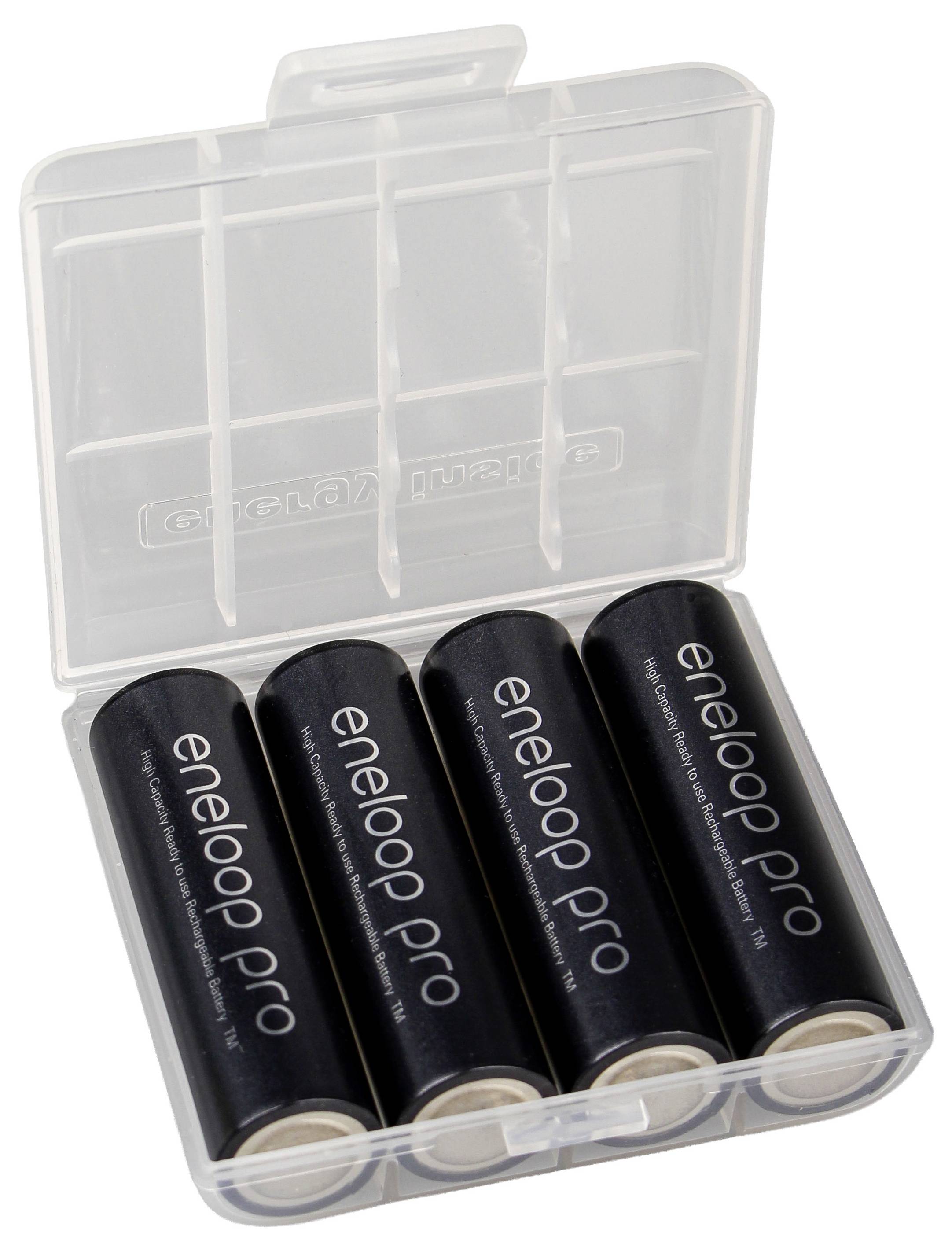 Kunststoffbatteriegehäuse mit vier schwarzen Eneloop Pro Wiederaufladbaren Batterien
