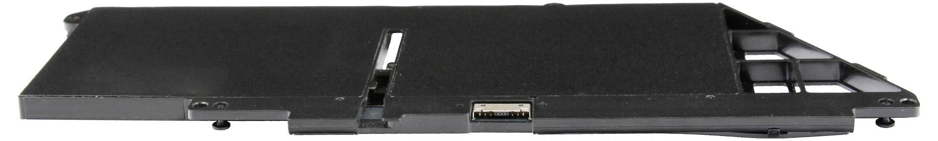 Schwarzes rechteckiges Kunststoffgerät mit einem langen Schlitz und einem USB-Anschluss, von oben auf weißem Hintergrund betrachtet.