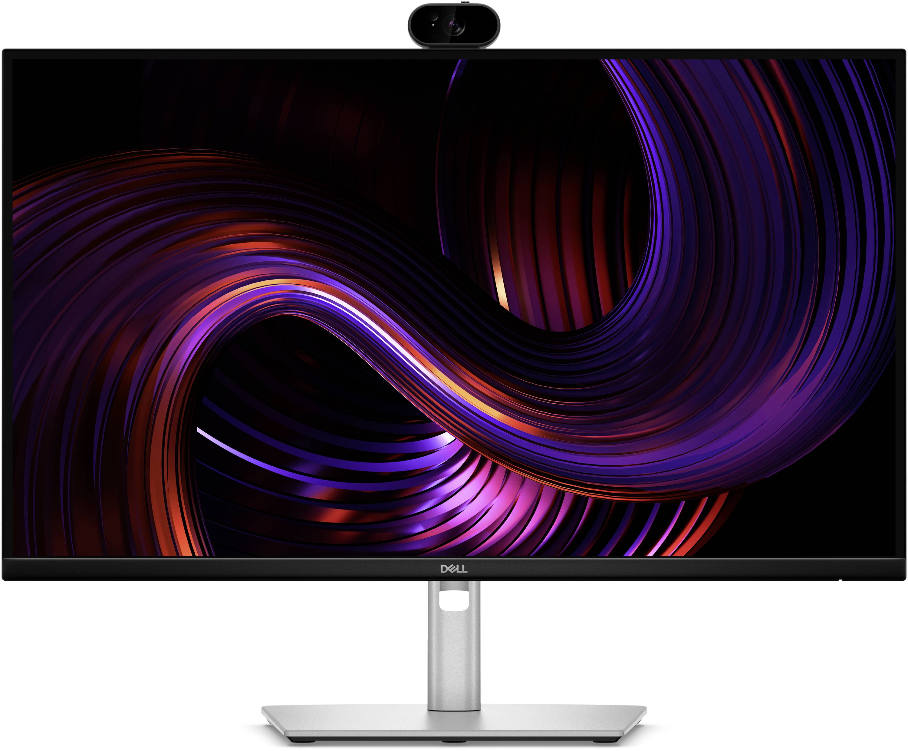 Rückansicht eines schwarzen Gaming-Monitors mit rosa LED-Akzenten und 