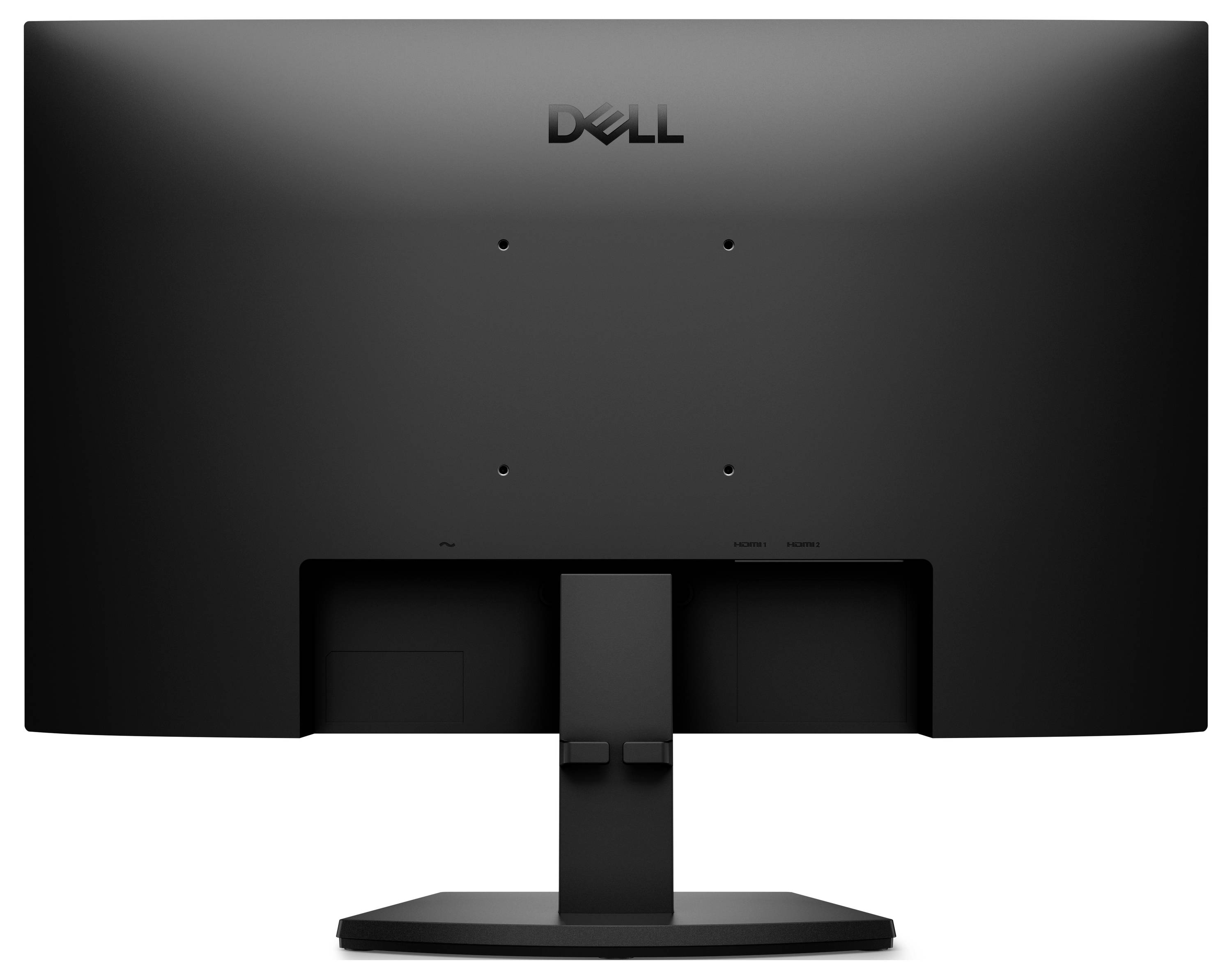 Rückansicht eines Dell-Monitors mit versenkte VESA-Halterung, Kabelanschlussbereich und sichtbarem integriertem Ständerstand.