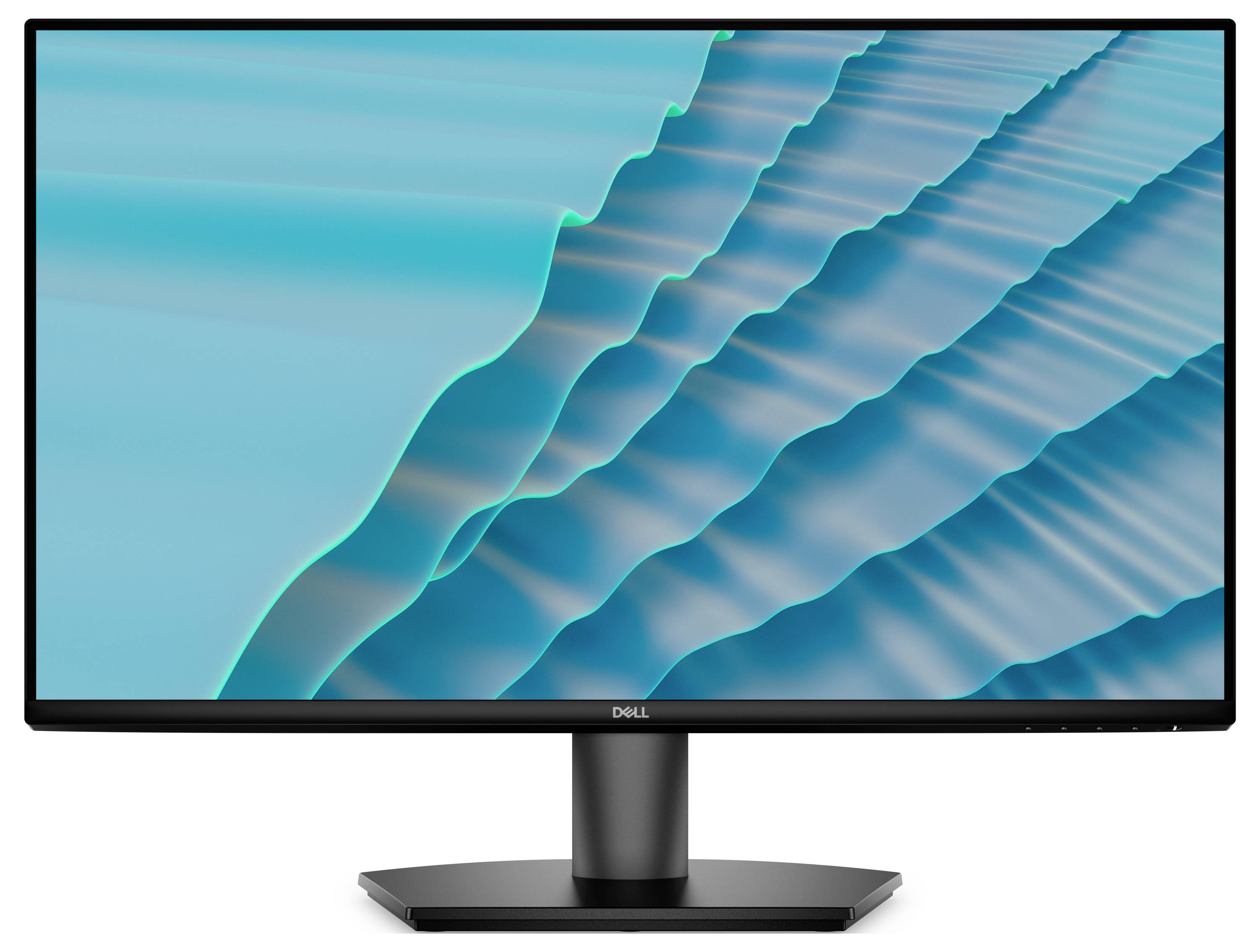 Seitenansicht eines modernen Desktop-Monitors mit silbernem Ständer auf weißem Sockel, die das schlanke Profil des Bildschirms zeigt.
