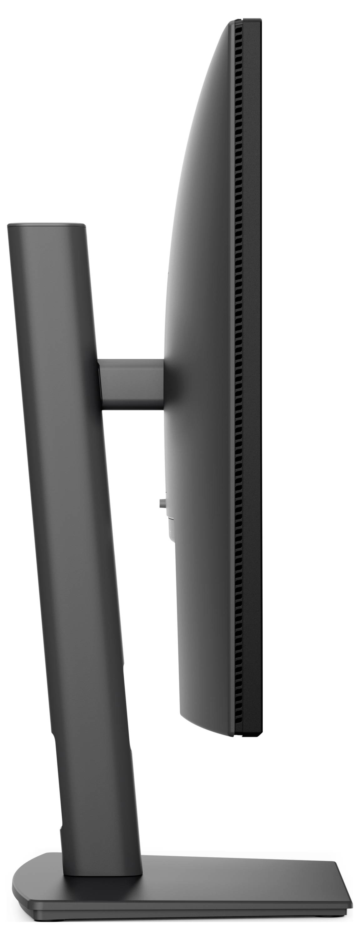 Black Dell Desktop-Monitor zeigt rotes abstraktes Wellen-Hintergrundbild auf weißem Hintergrund an.