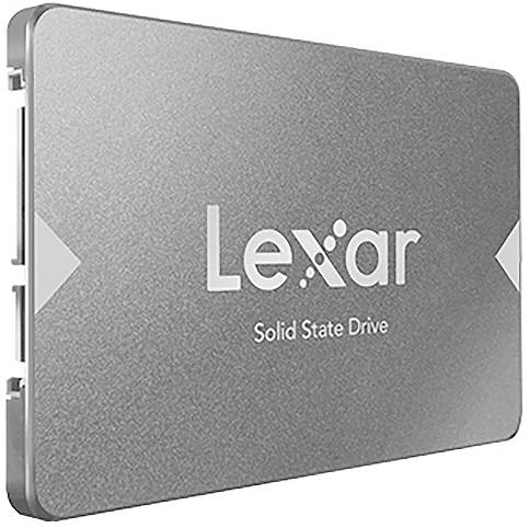 Lexar Solid-State-Laufwerk in einem grauen rechteckigen Metallgehäuse.