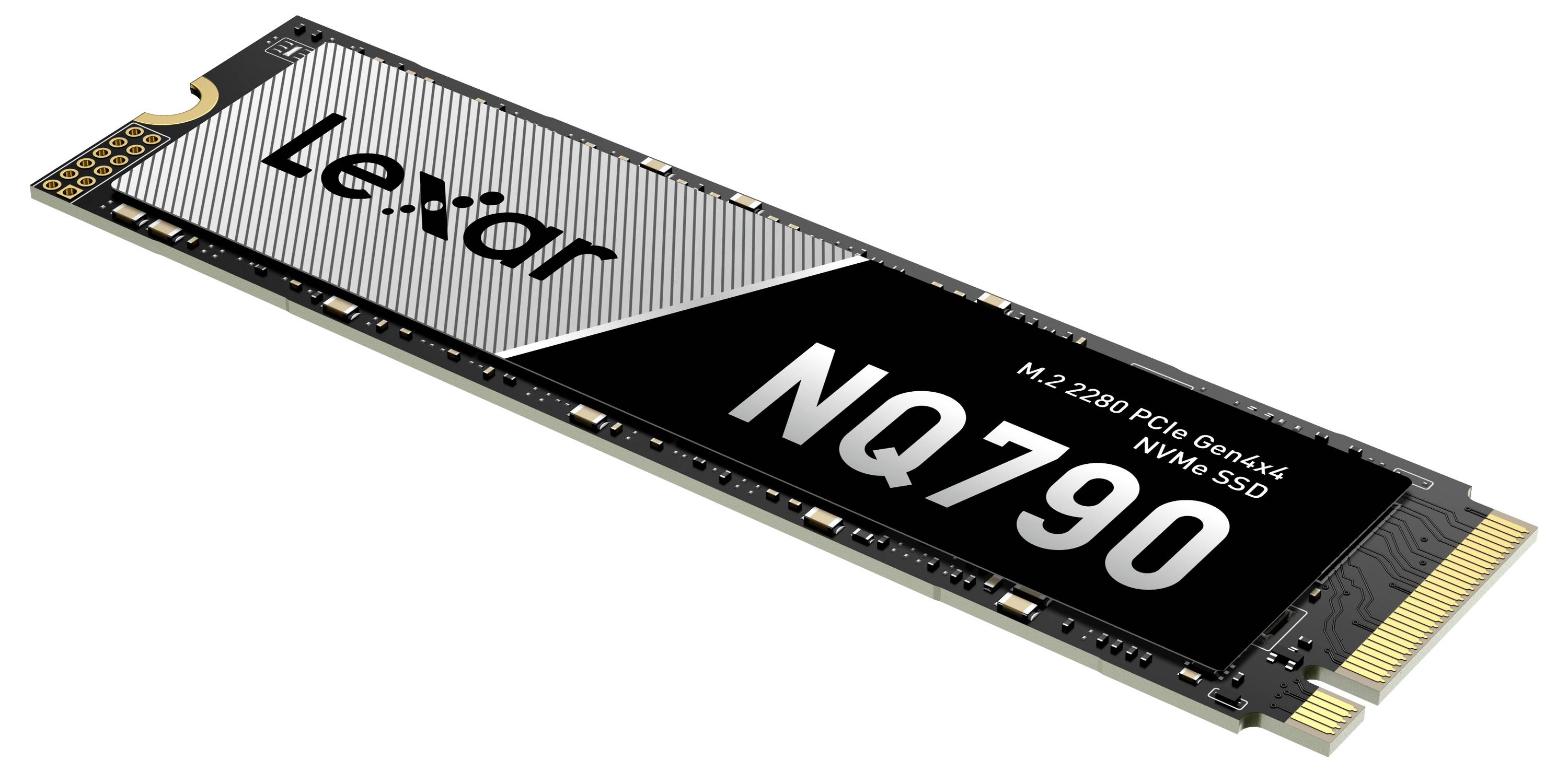 Lexar NM790 M.2 2280 PCIe Gen4x4 NVMe SSD-Laufwerk in angewinkelter Produktansicht dargestellt.