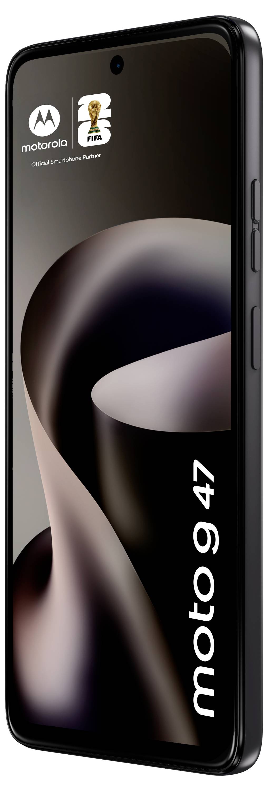 Rosa Motorola Moto G37 Smartphone in Vorderansicht mit abstraktem rosa Hintergrund und „Moto G37