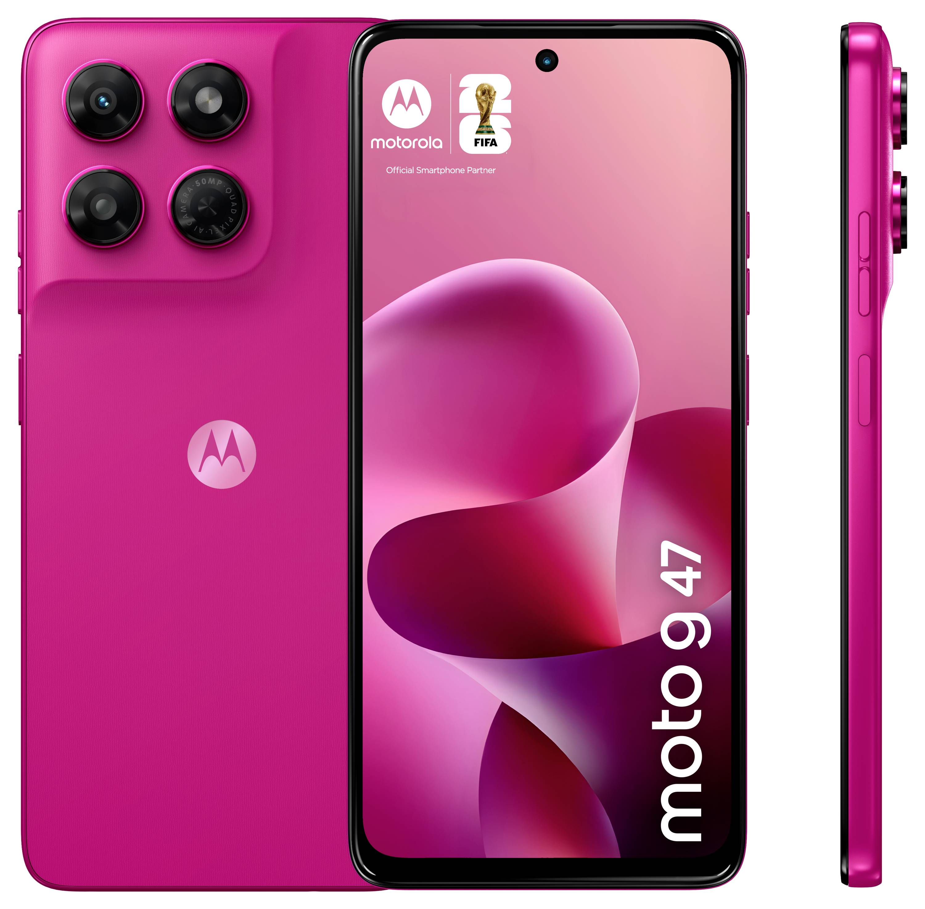 Motorola-Falt-Smartphone geöffnet, zeigt eine farbenfrohe abstrakte Tapete und Dual-Frontkameras auf dem unteren Bildschirm.
