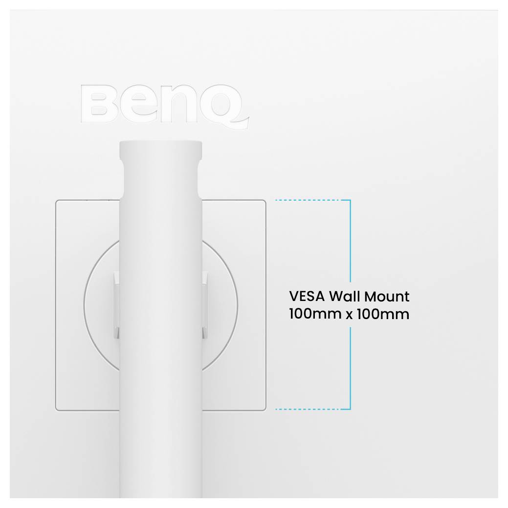 Rückseite eines BenQ-Monitors mit einem VESA-Wandhalterungsmuster mit der Bezeichnung 