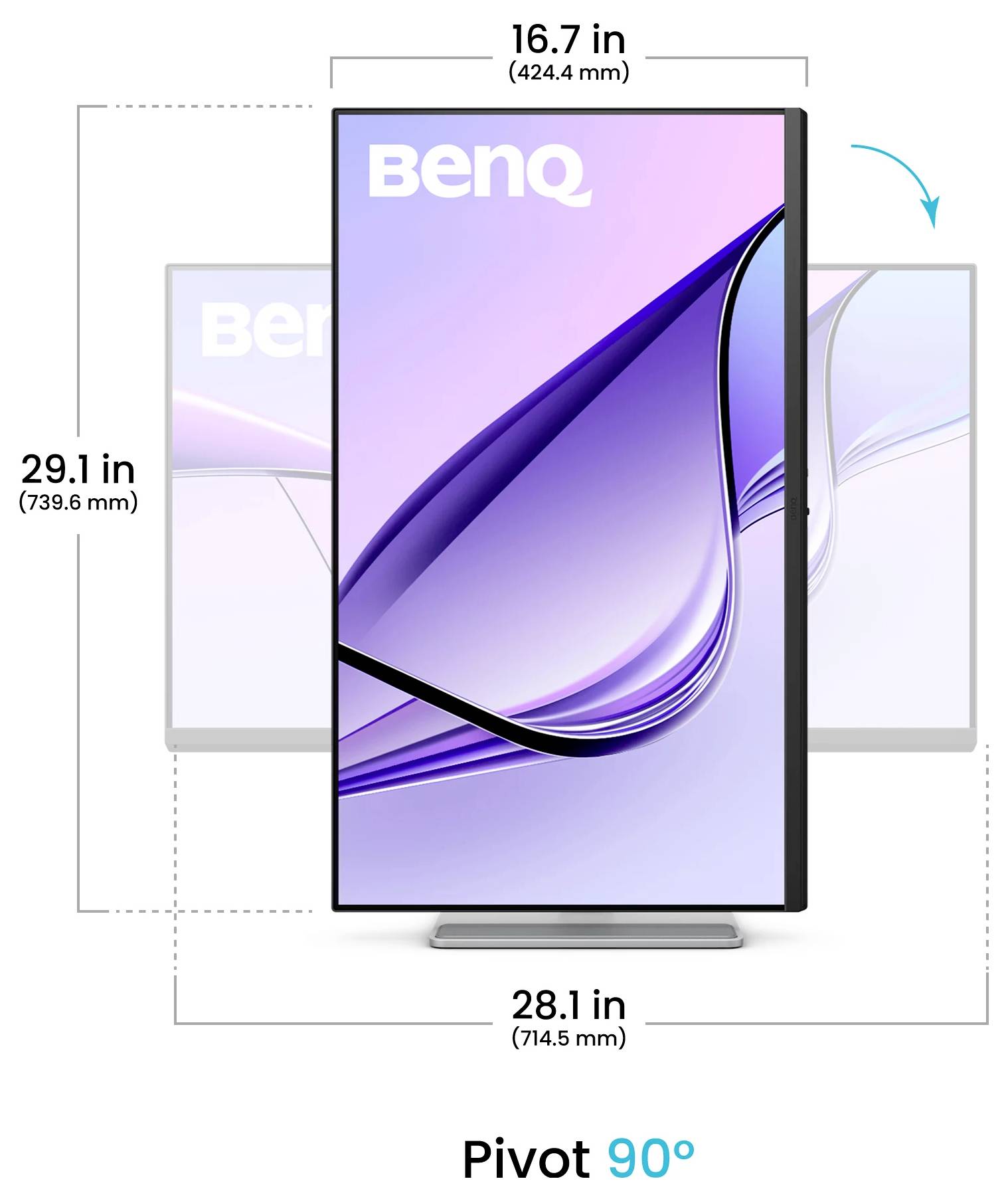 BenQ-Monitor, der sich in das Hochformat dreht, mit der Beschriftung 