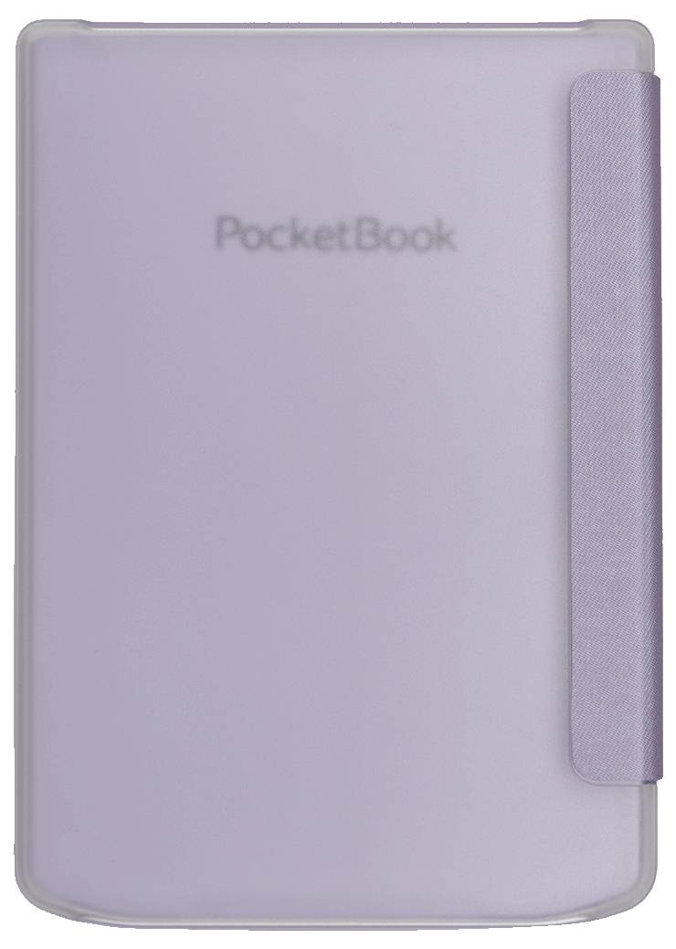 Lavendel-PocketBook E-Reader in einer Schutzhülle, geschlossen und zentriert dargestellt.