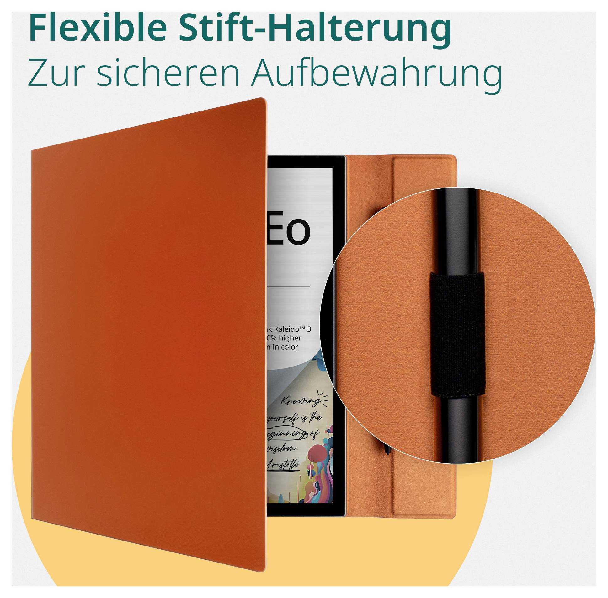 Orange-Stifthalter-Ordner mit der Aufschrift „Flexible Stift-Halterung