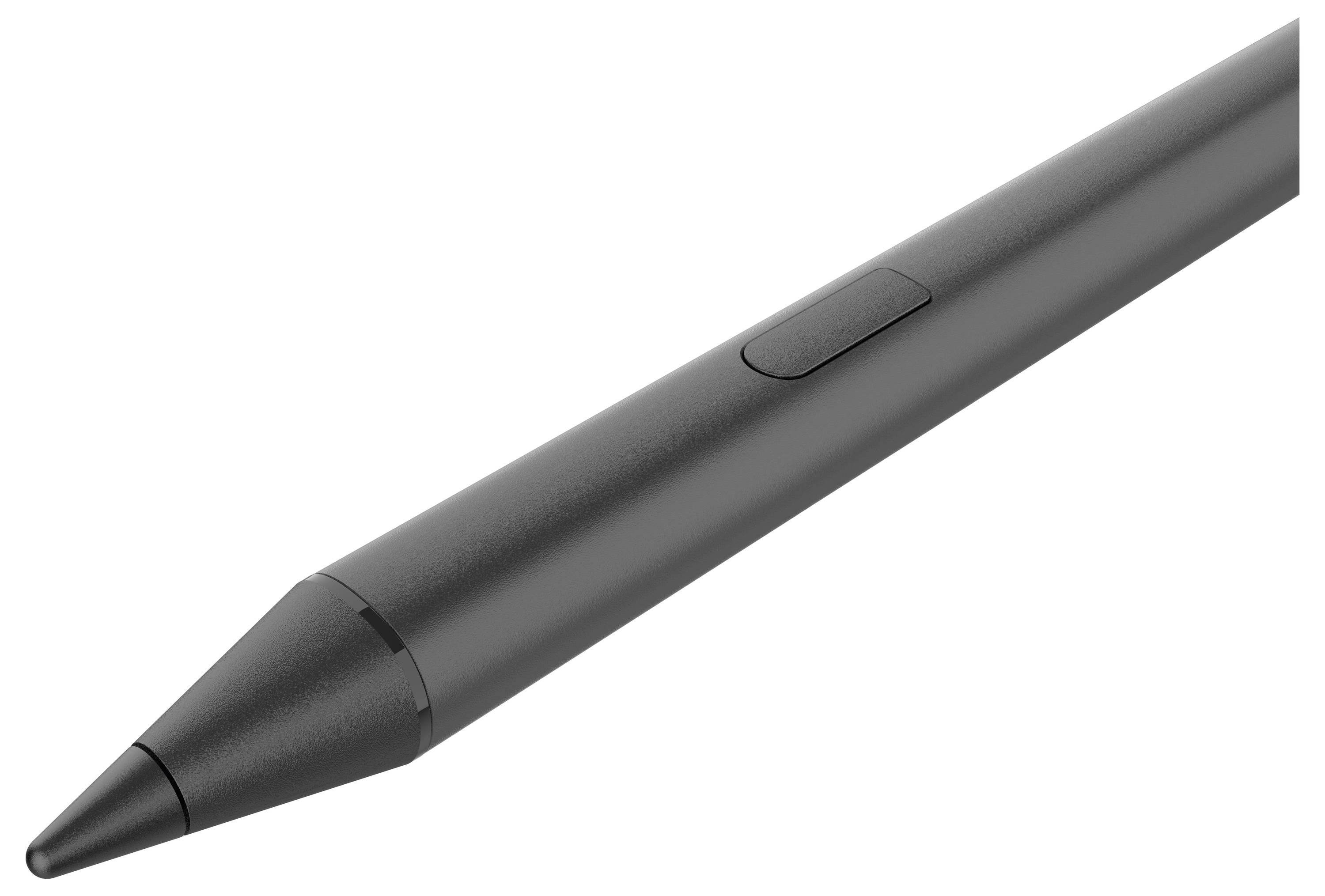 Schwarzer Stiftstift mit verjüngter Spitze und Seitentaste, gezeigt auf weißem Hintergrund.