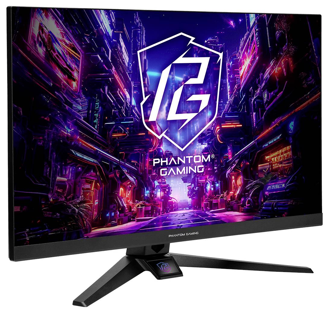 Ein Breitbild-Gaming-Monitor auf einem Ständer zeigt das 