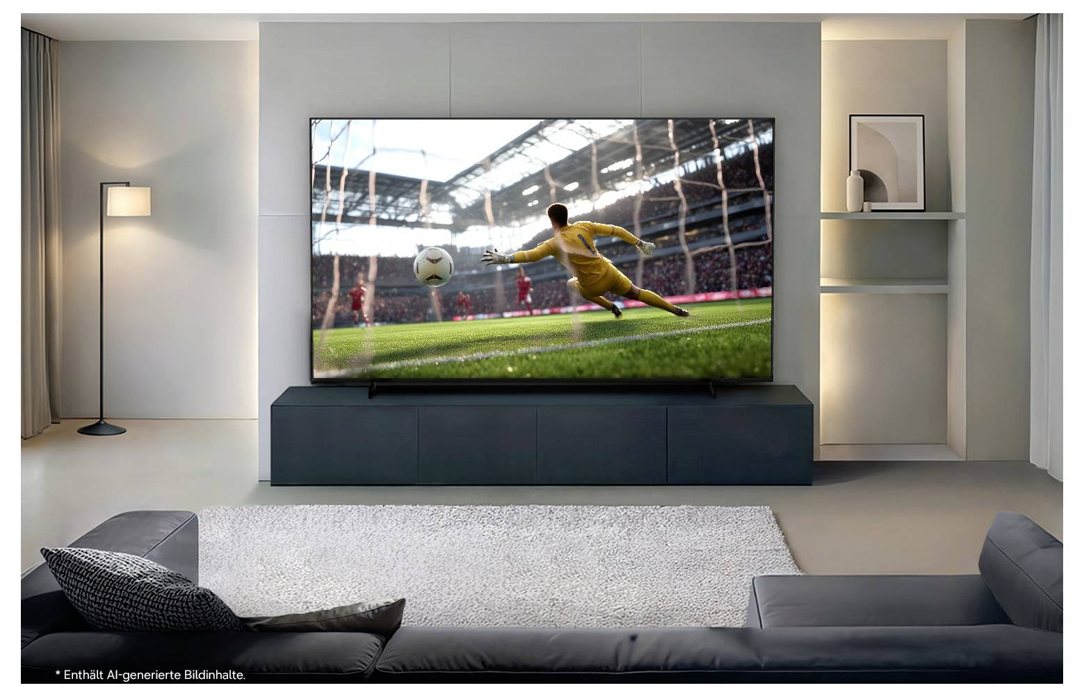 Nahaufnahme der Rückseite eines Fernsehers mit beschrifteten Anschlüssen und Steckverbindern, einschließlich USB-, HDMI-, LAN-, Antennen- und Kopfhörereingängen.