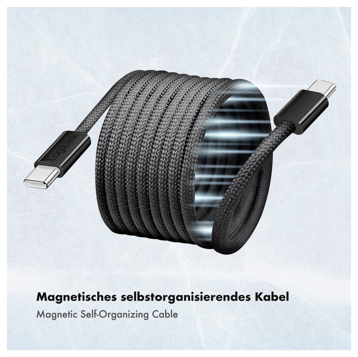 LogiLink USB-C® Kabel USB 2.0 USB-C® Stecker 1.5m Schwarz mit magnetischer Aufwicklung CU0232