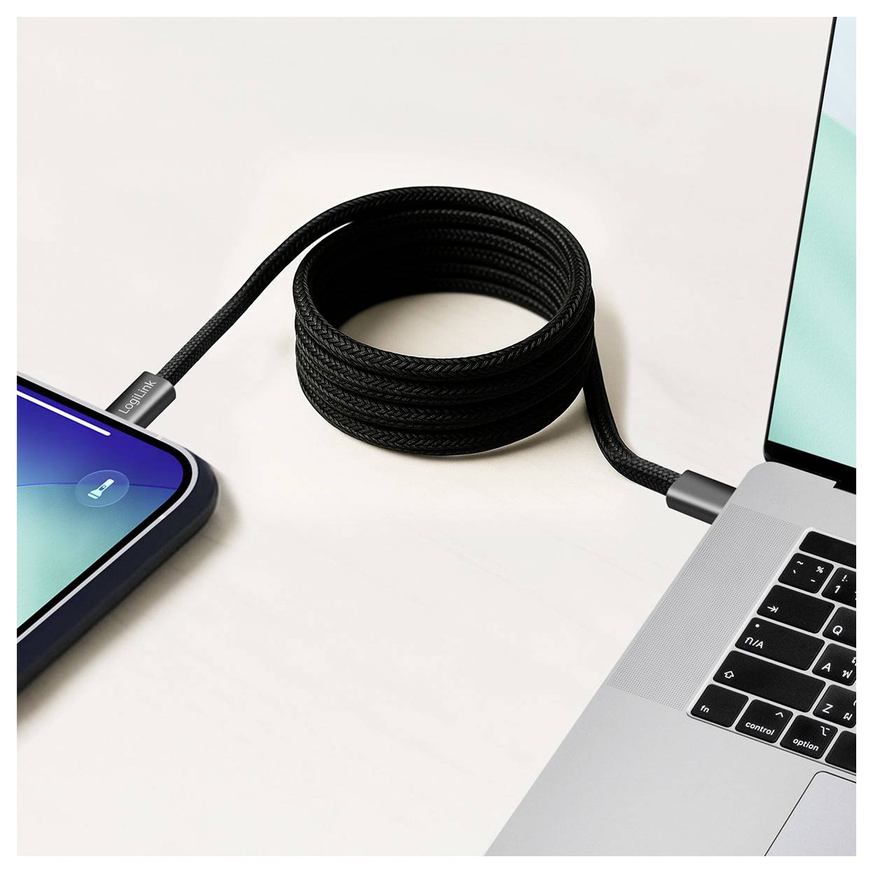 LogiLink USB-C® Kabel USB 2.0 USB-C® Stecker 1.5m Schwarz mit magnetischer Aufwicklung CU0232