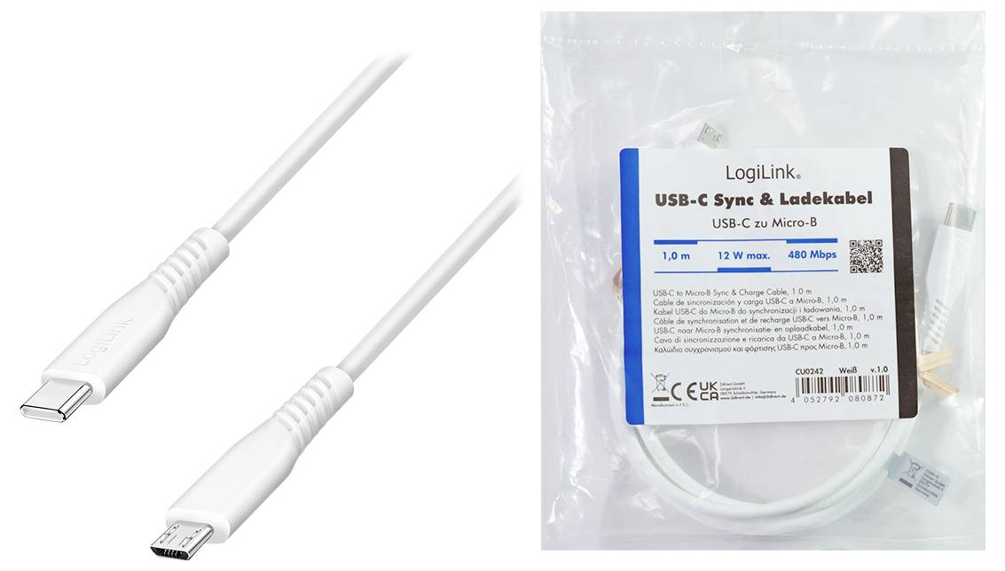 LogiLink USB-C® Kabel USB 2.0 USB-C® Stecker, USB-Micro-B Stecker 1.0m Weiß CU0242