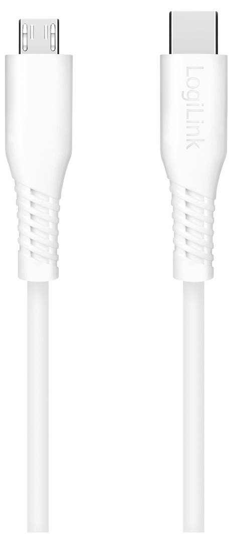 White LogiLink USB charging cable with a micro-USB connector on one end and a USB-C connector on the other.