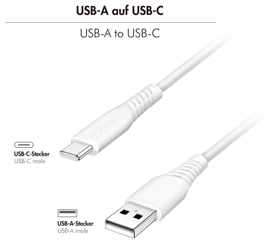 LogiLink USB-C® Kabel USB 2.0 USB-C® Stecker, USB-A Stecker 0.3m Weiß CU0250