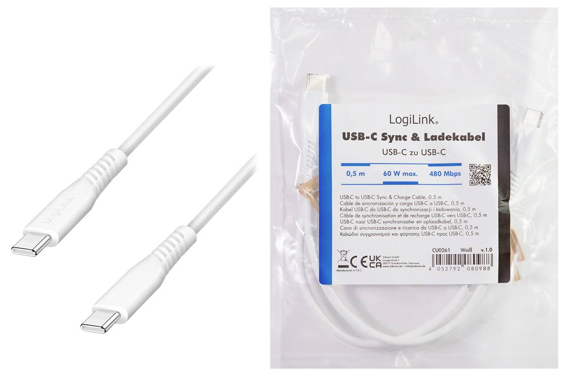 LogiLink USB-C® Kabel USB 2.0 USB-C® Stecker 0.5m Weiß CU0261