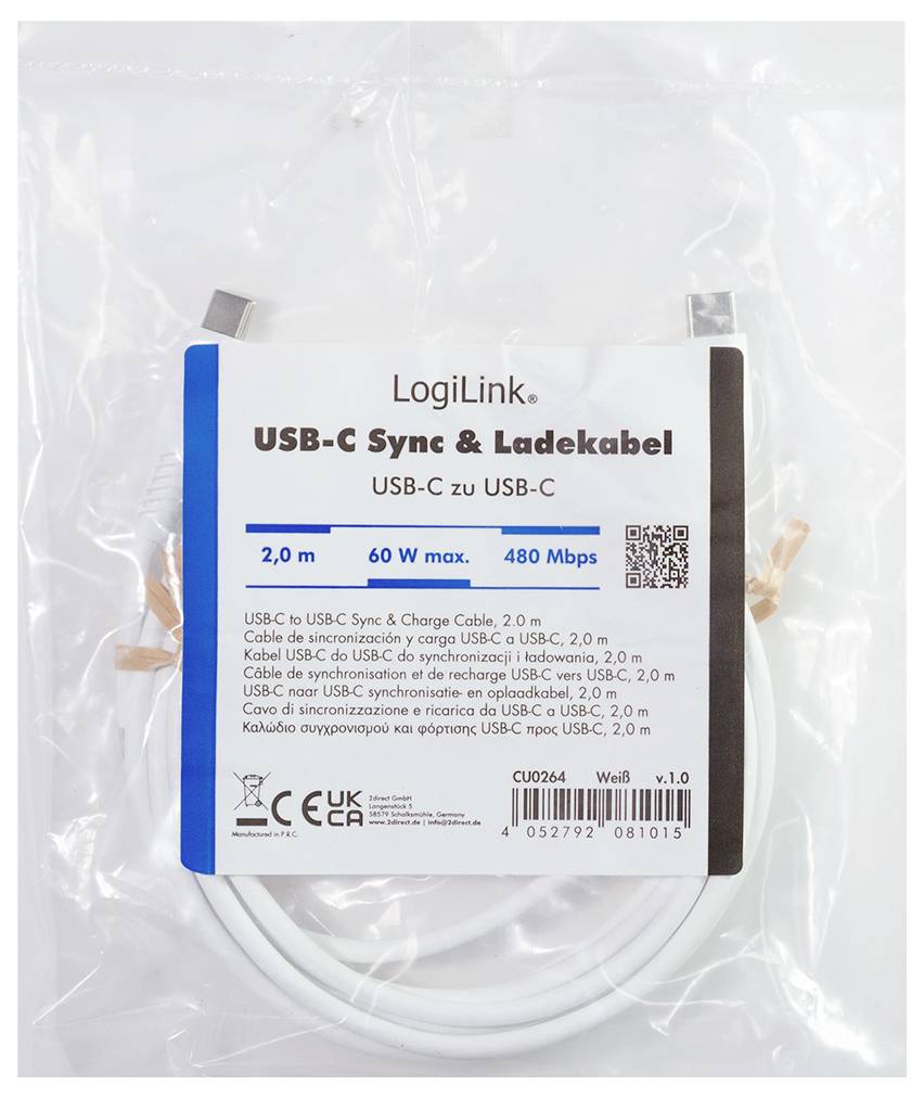 LogiLink USB-C® Kabel USB 2.0 USB-C® Stecker 2.0m Weiß CU0264