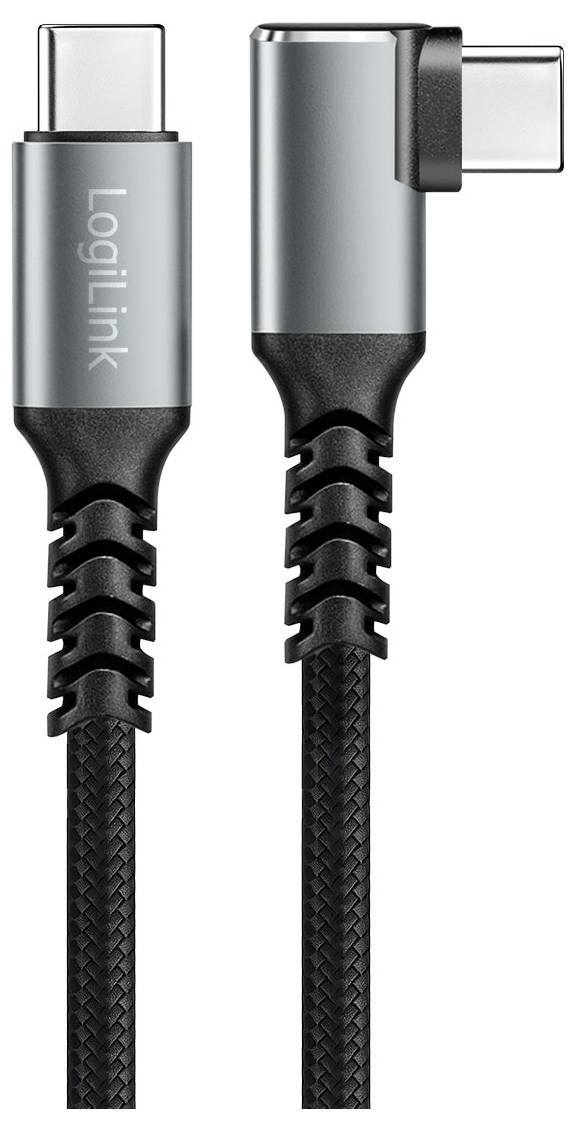 LogiLink USB-C® Kabel USB 3.2 Gen2 USB-C® Stecker 1.0m Schwarz 90° nach rechts gewinkelt CU0271