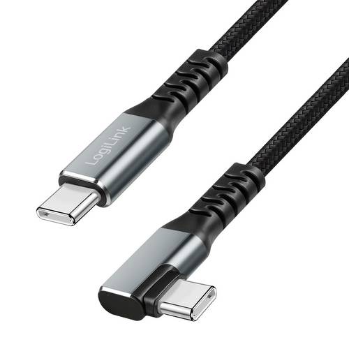 LogiLink USB-C® Kabel USB 3.2 Gen2 USB-C® Stecker 2.0 m Schwarz 90° nach rechts gewinkelt CU0272