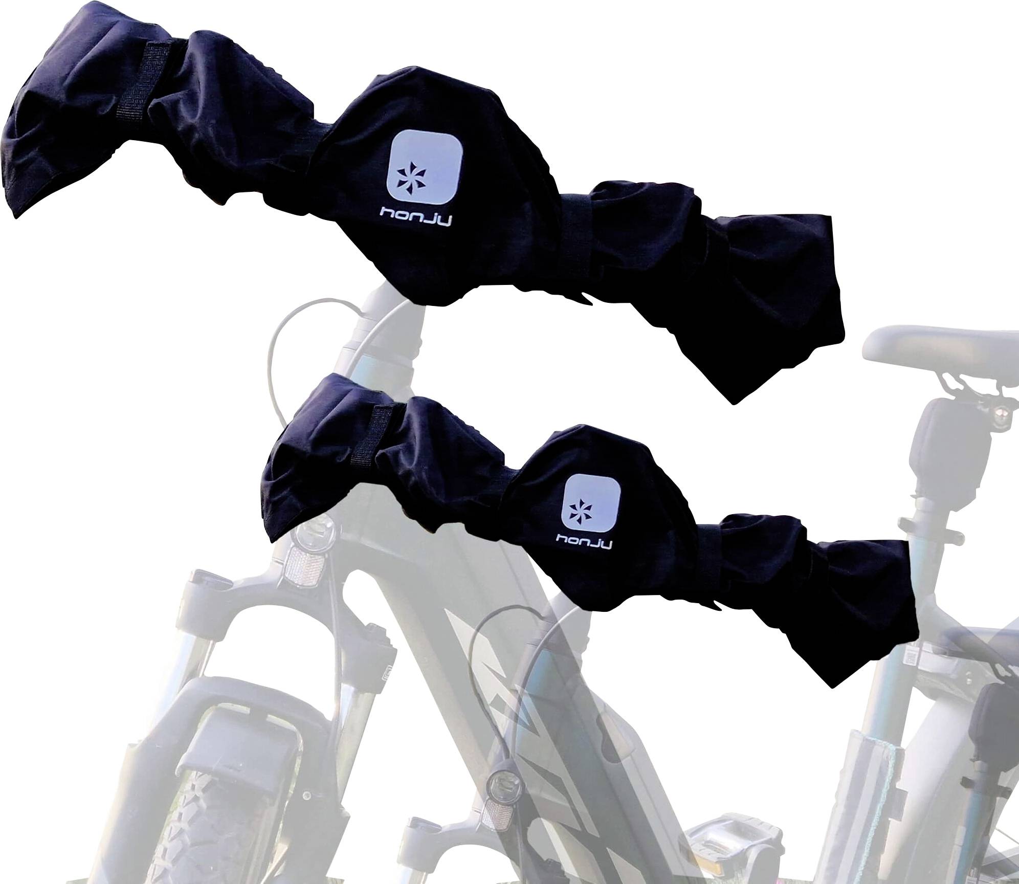 Zwei schwarze Fahrrad-Lenkermuffchen mit 