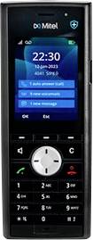 Mitel schnurloses Büro-Telefonhörer mit farbigem Display, das die Uhrzeit 22:30 und Soft-Key-Optionen über einer Tastatur und einem Navigationsfeld anzeigt.