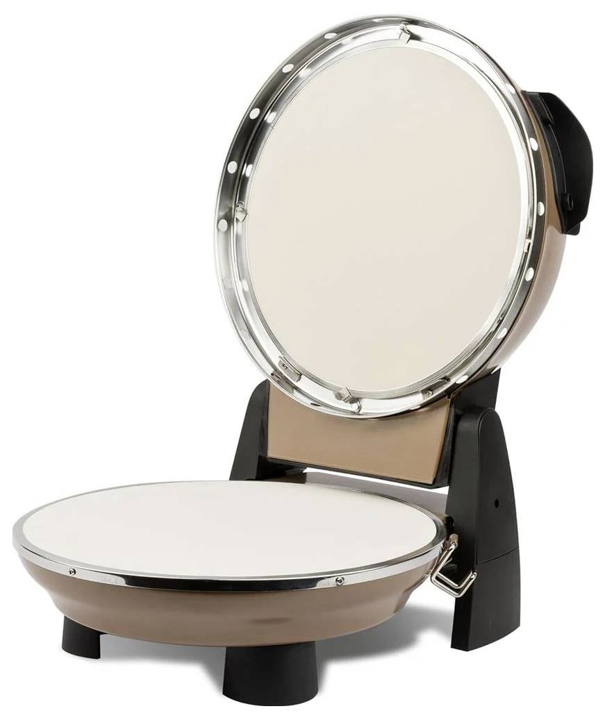 Produktfoto eines Tisch-Zahn- oder Kosmetikspiegels mit runden reflektierenden Flächen auf einem schwarzen verstellbaren Ständer.