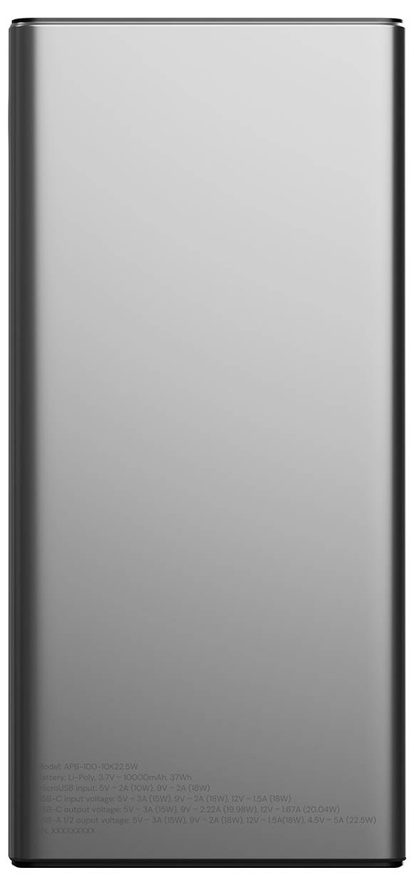 Allity APB-100 Powerbank 10000 mAh Quick Charge, USB PD LiPo USB-C®, USB-A Grau