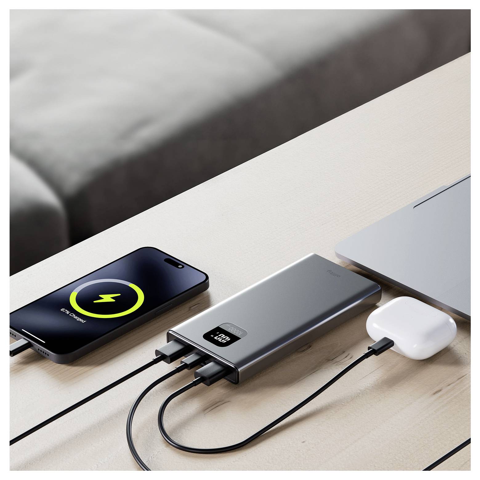 Allity APB-100 Powerbank 10000 mAh Quick Charge, USB PD LiPo USB-C®, USB-A Grau