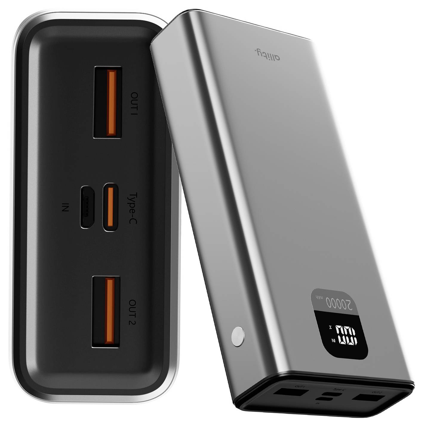 Allity APB-100 Powerbank 20000 mAh Quick Charge, USB PD LiPo USB-C®, USB-A Grau Statusanzeige