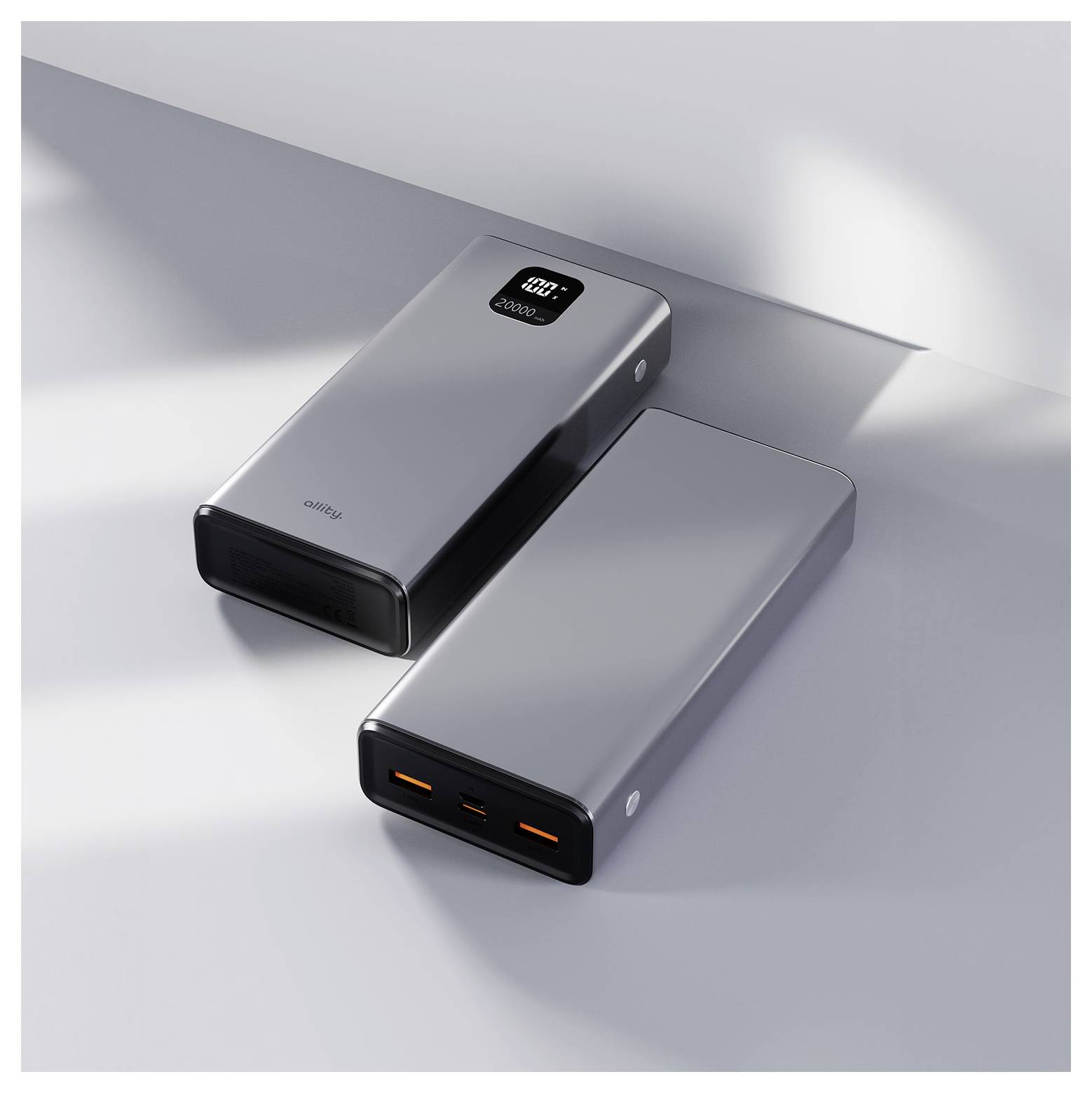 Allity APB-100 Powerbank 20000 mAh Quick Charge, USB PD LiPo USB-C®, USB-A Grau Statusanzeige