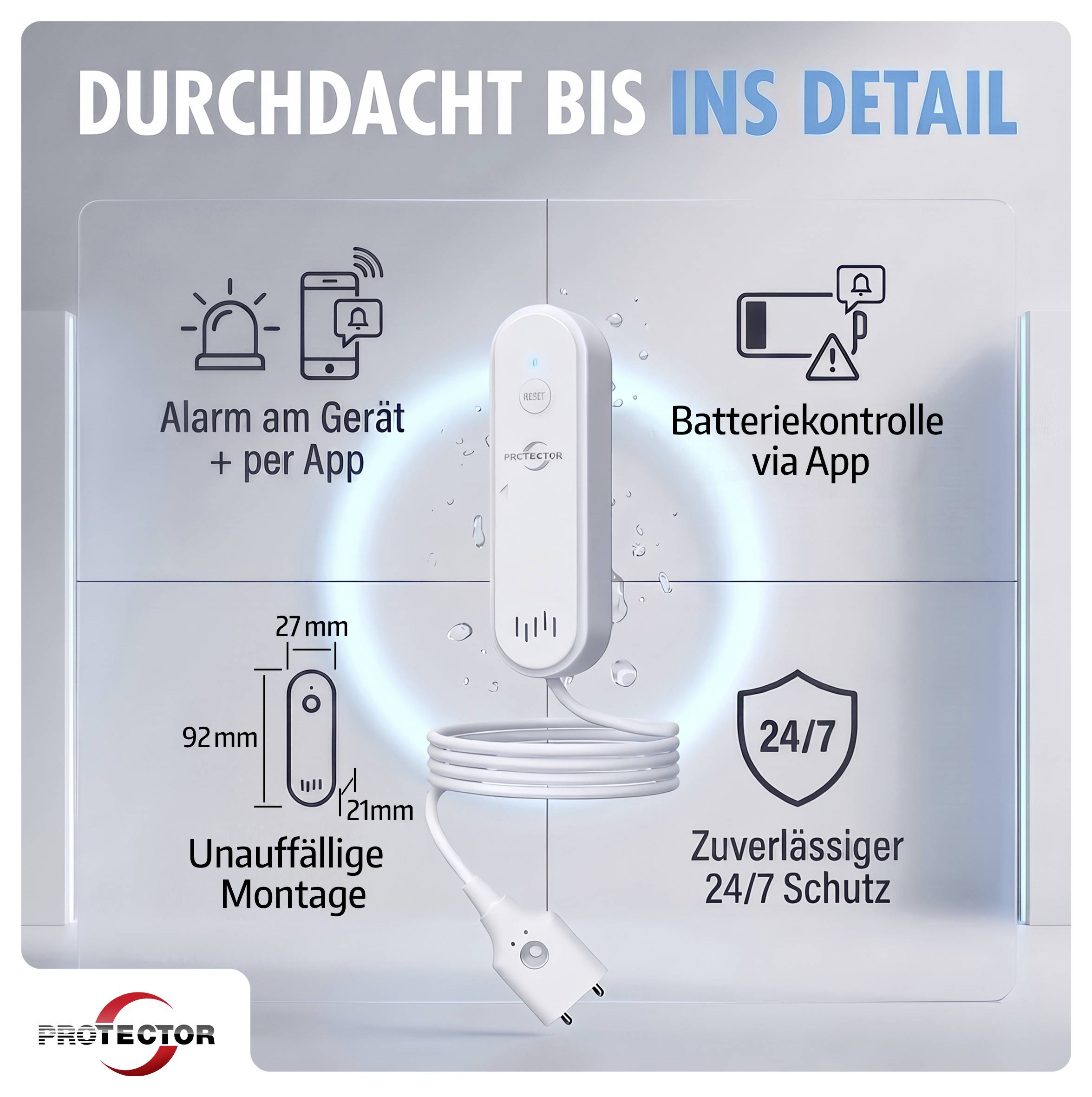 Protector 15044 WA-2 Wassermelder mit WIFI-Alarmweiterleitung mit App-Steuerung batteriebetrieben