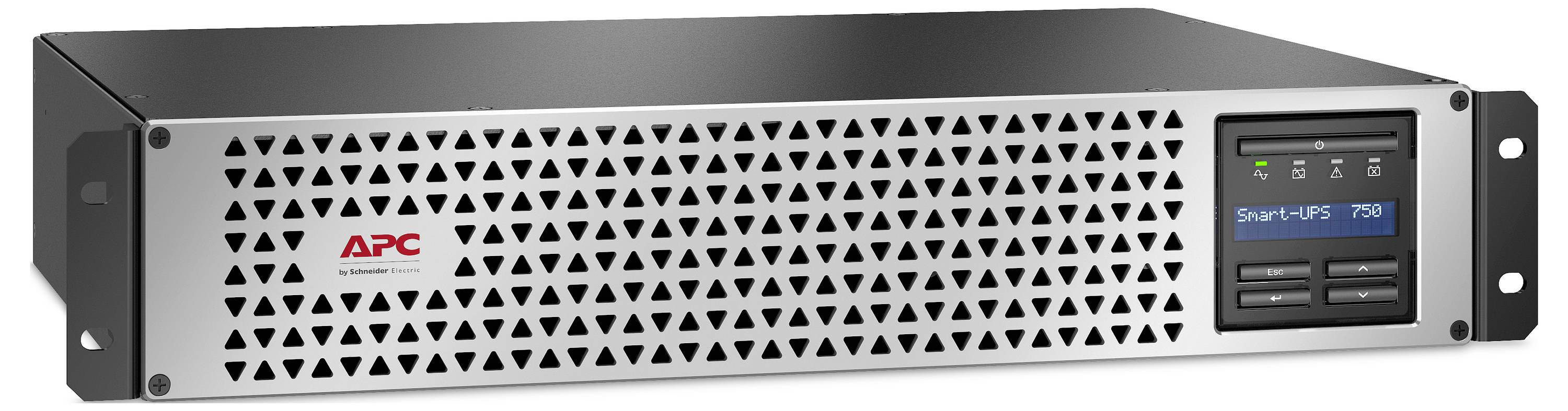 APC Smart-UPS Rack-Stromversorgung mit unterbrechungsfreier Stromversorgung mit Frontanzeigepanel und Belüftungsgitter.