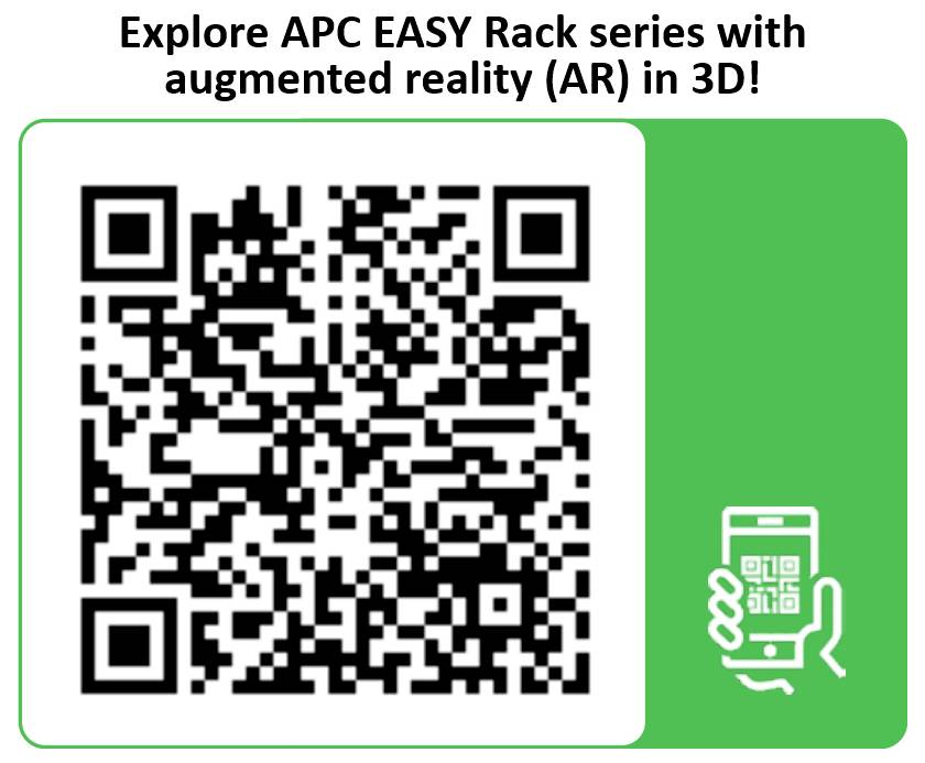QR-Code zum Erkunden der APC EASY Rack Serie in 3D-Augmented Reality, mit dem Text „Erkunden Sie die APC EASY Rack Serie mit Augmented Reality (AR) in 3D!