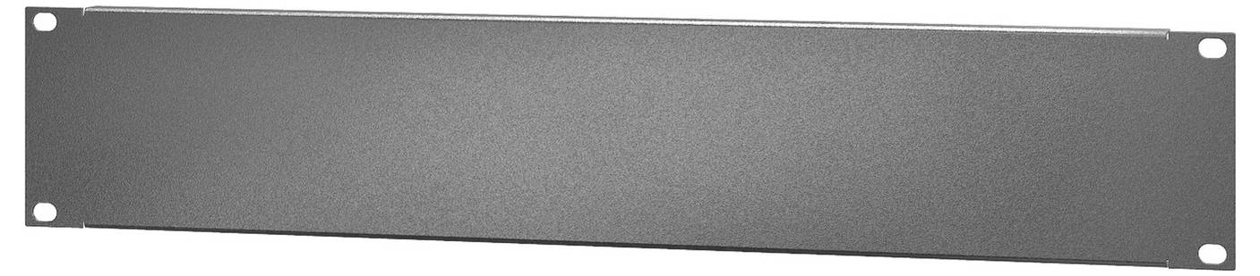 Graues Metallrackpanel mit Befestigungslöchern an beiden Enden, vor weißem Hintergrund dargestellt.