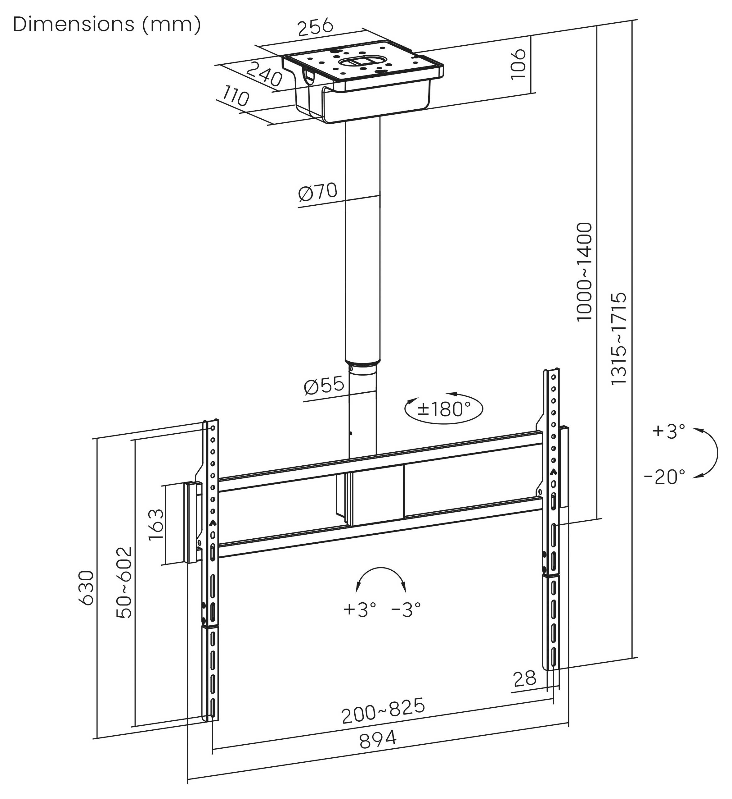 SpeaKa Professional SP-TVCM-590 TV-Deckenhalterung 127,0cm (50") - 254,0cm (100") Schwenkbar, Neigbar, Motorisiert, App-Steuerung